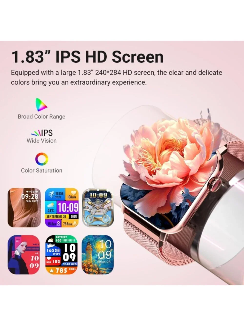 Stylish 1.83'' HD Smart Watch for Women | Fitness Tracker, Heart Rate Monitor